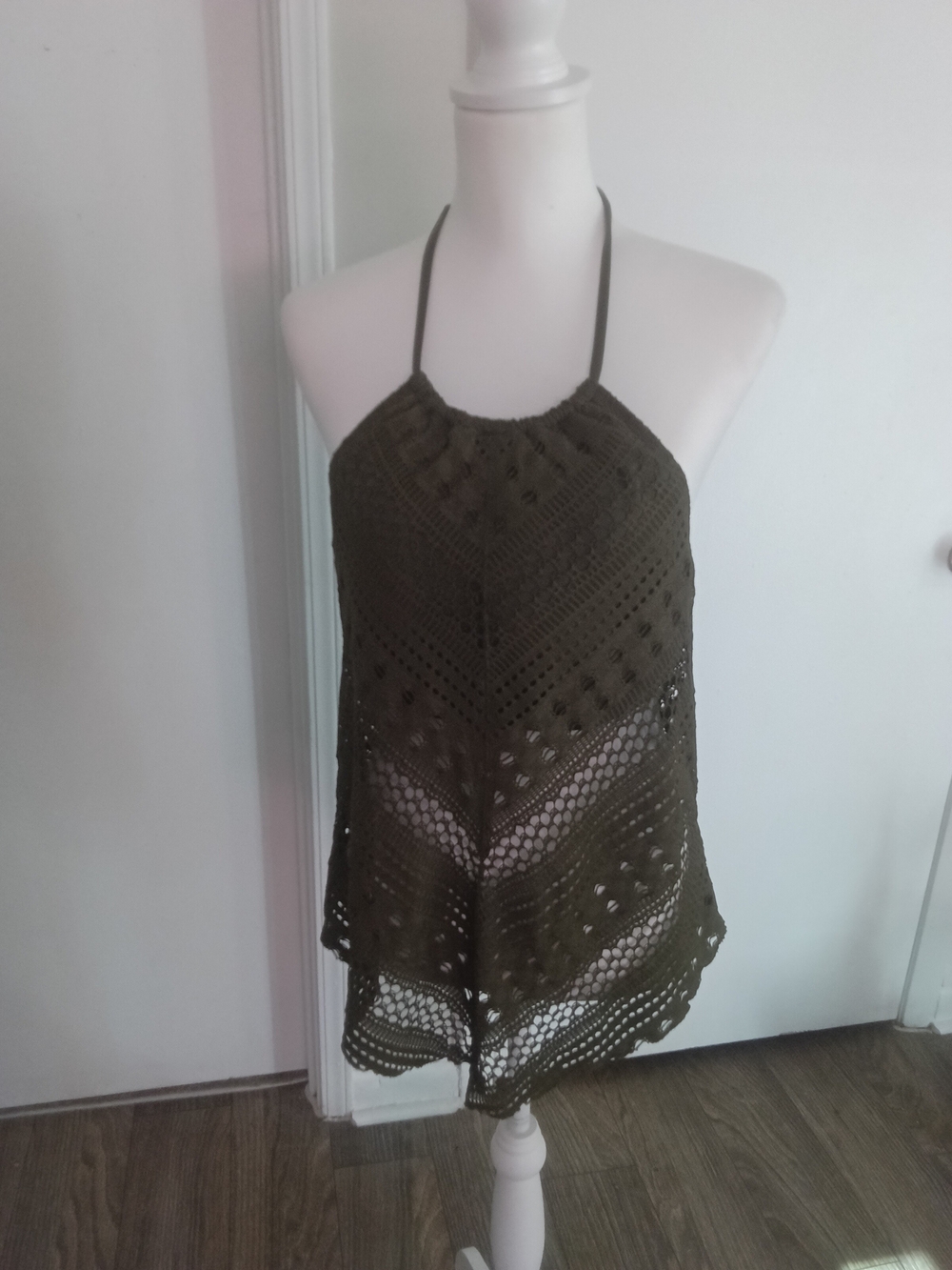 Bleu Rod Beattie Olive Green Crochet Halter Top